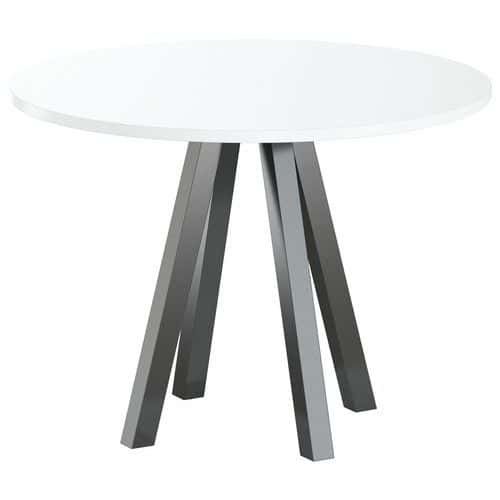 TABLE RÉUNION EVAN Ø 100 CM PIED NOIR PLATEAU STRAT BLANC - MBA