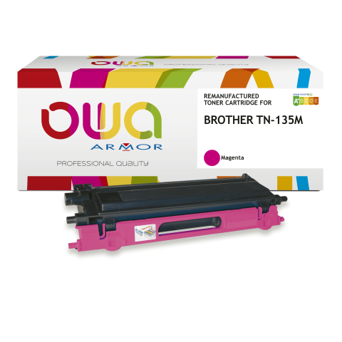 TONER REMANUFACTURÉ OWA - HAUTE CAPACITÉ - MAGENTA - POUR BROTHER TN-135M - TONER COMPATIBLE