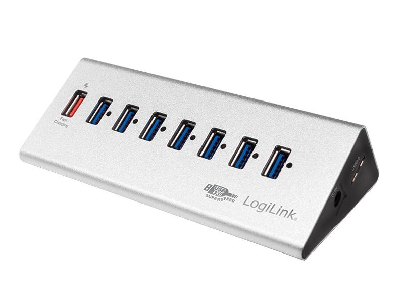 LogiLink UA0228 - Hub USB 3.0 avec 7 ports + 1 port de charge rapide (argenté) - Taux de transfert jusqu'à 5000 Mbit/s_0