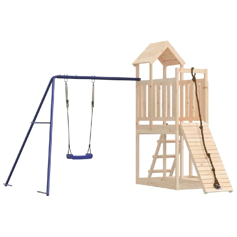 Aire de jeux extérieure en bois de pin massif - Balançoires, toboggan, portiques robustes - 286 x 248 x 214 cm - Réf : 02_0004734_0