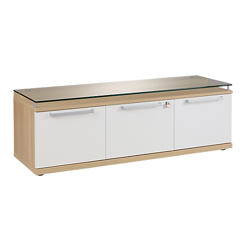 ARMOIRE BASSE GAUTIER OFFICE SLIVER 135 (L) X 45 (P) X 46 (H) CM IMITATION CHÊNE  BLANC