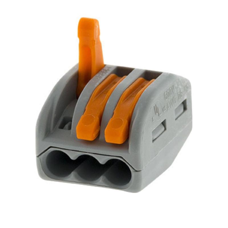 Borne automatique à cliquet S222 - Connexion rapide à leviers - 3 entrées - Fils rigides et souples jusqu'à 4mm² - Orange - Lot de 50 - Wago_0