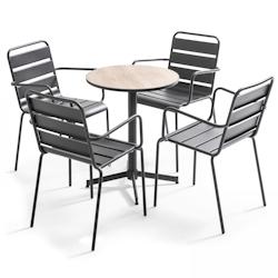 Oviala Business Ensemble de jardin table ronde et 4 fauteuils acier marron - marron acier 106397_0