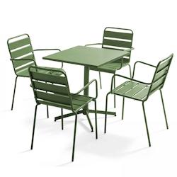Oviala Business Ensemble table de terrasse et 4 fauteuils en métal vert cactus - Oviala - vert acier 106014_0