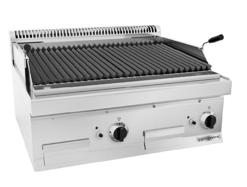 Grill à pierre de lave gaz 14 kW - acier inoxydable - allumage électrique - dimensions 800x700x425 mm_0