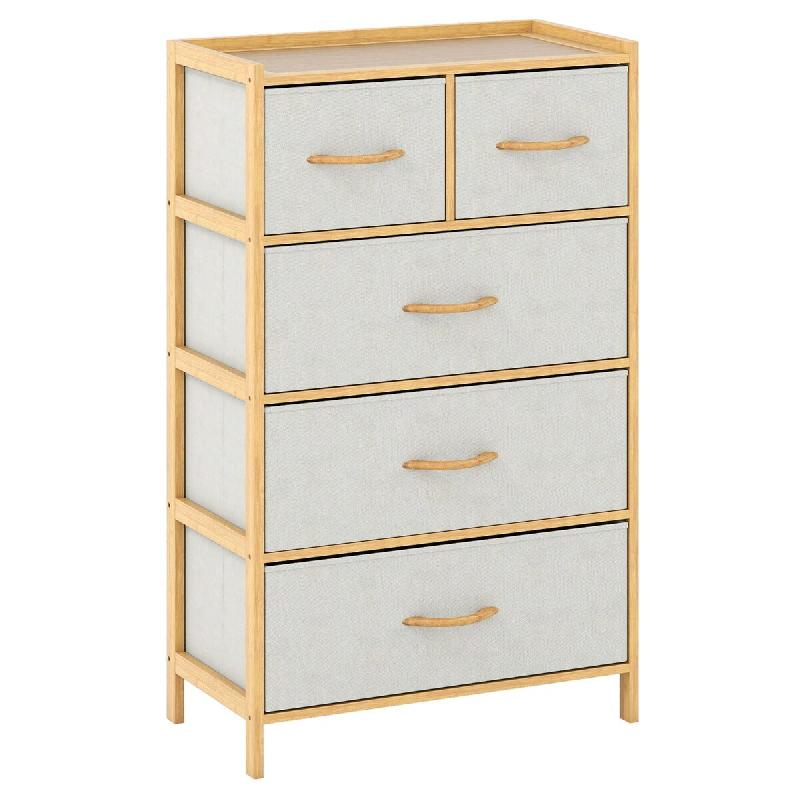 Helloshop26 - Commode à 5 tiroirs de rangement pour chambre 58 x 30 x 94 cm avec étagère supérieure style contemporain en bambou 20_0017687 - Bamb_0