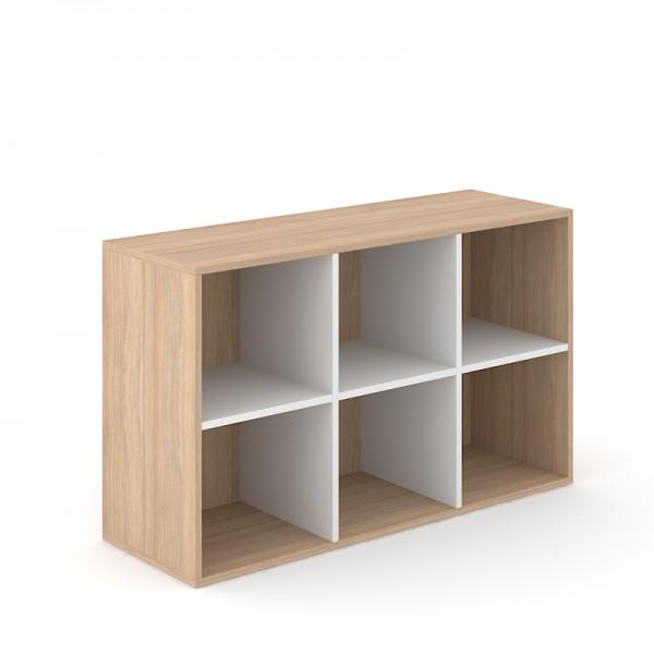 Meuble à cases bi-colore 6 cases - Chêne Ambré et blanc - Mon nouveau bureau - Garantie 5 ans_0