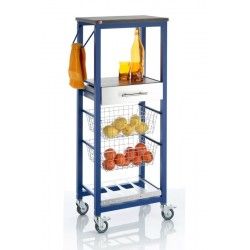 Onda Blue - Desserte de cuisine à roulettes - Don Hierro - 48 x 33 x 119 cm - Châssis bleu et plateau bois effet cendré_0