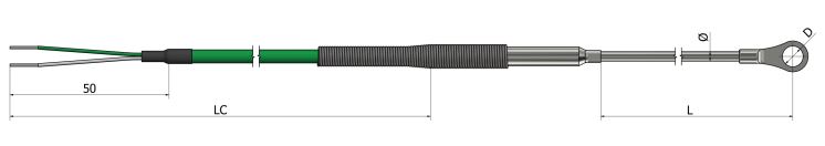 Thermocouple chemisé à œillet avec câble de prolongation - TM51 - Types K, N, J, T, E, R, S, B - Classe 1 et 2 - Matériau Inconel 600, AISI316, Pt10%Rh_0