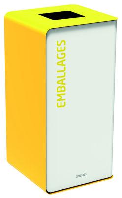 Borne de tri sélectif 40l sans serrureure - cubatri - blanc / jaune colza - emballages - ouverture 170x170mm_0