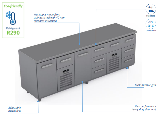 Comptoir réfrigéré en acier inoxydable -2400 × 660 × 900 mm - CST-24-101303_0