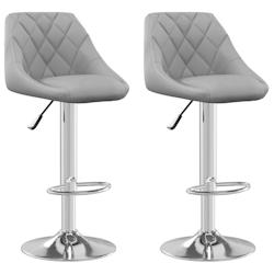 Décoshop26 - Lot de 2 tabourets de bar chaises hautes coutures losanges en velours gris clair et acier DEC029695 - gris 3000257507823_0