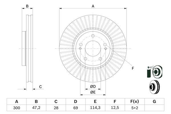 Disque de frein BOSCH 0986479595 - ventilé - 5 trous - avant_0