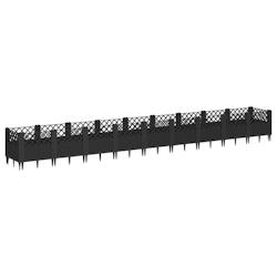 Helloshop26 - Jardinière bac lit surélevé plantes fleurs terrasse jardin avec piquets 363,5 x 43,5 x 43,5 cm PP noir 02_0038196 - 3000214134666_0
