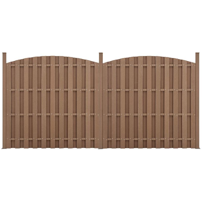 LOT DE 2 PIÈCES DE CLÔTURE BARRIÈRE BRISE VUE BRISE VENT BOIS COMPOSITE WPC DEMI-CERCLE ARRONDI BRUN 185 X 376 CM 03_0006592_0
