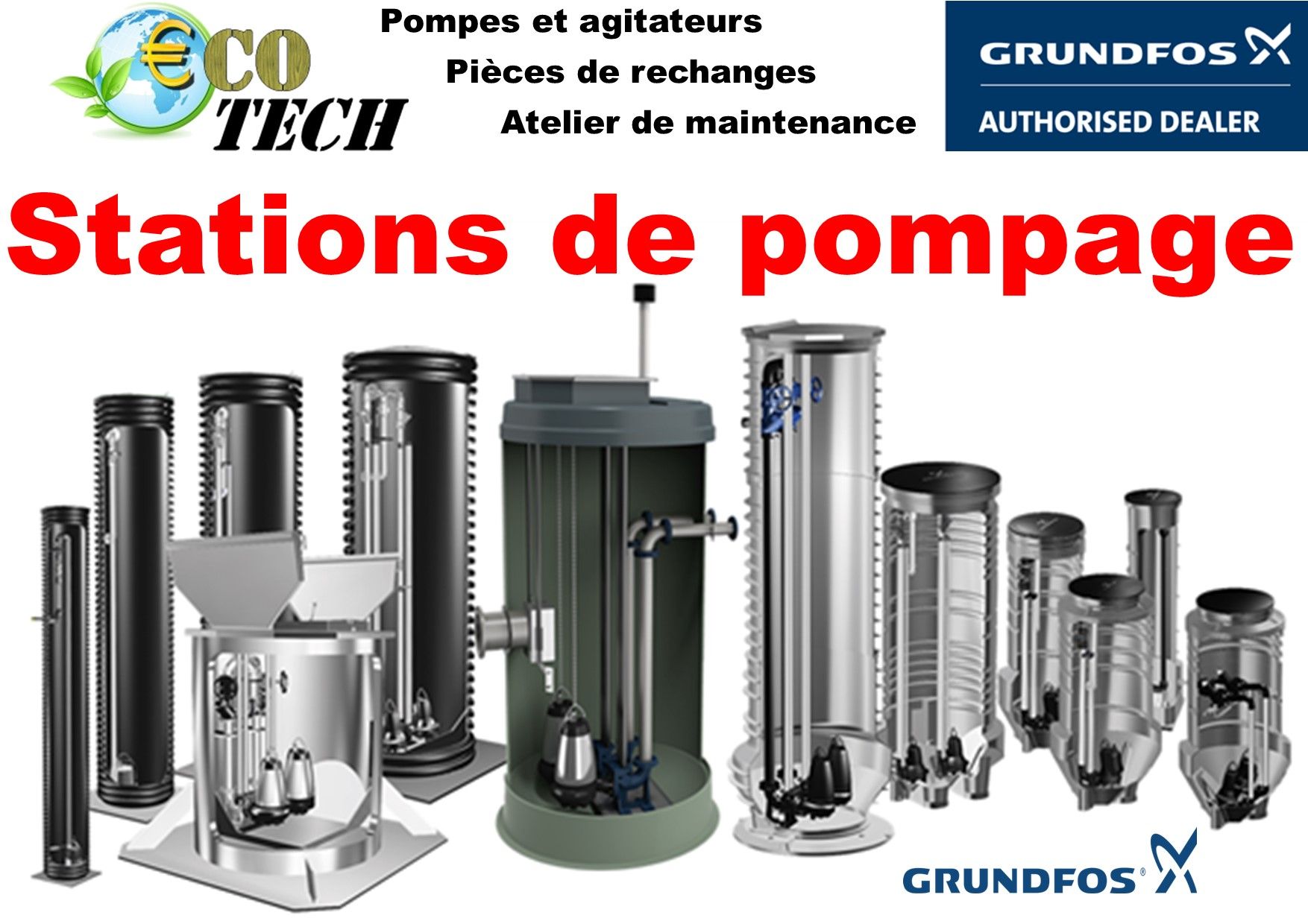 Stations de pompage Grundfos - préfabriquées pour eaux de drainage, eaux de pluie ou eaux usées - Eco-Tech Pompe Normandie Bretagne_0