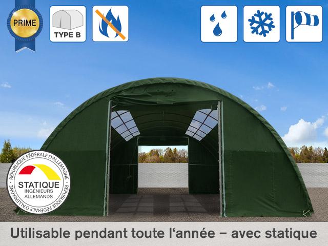 Tunnel de stockage / fermé / structure en acier / couverture en pvc / porte / fenêtre / façade / pignon / 20 x 9.15 x 4.5 m_0