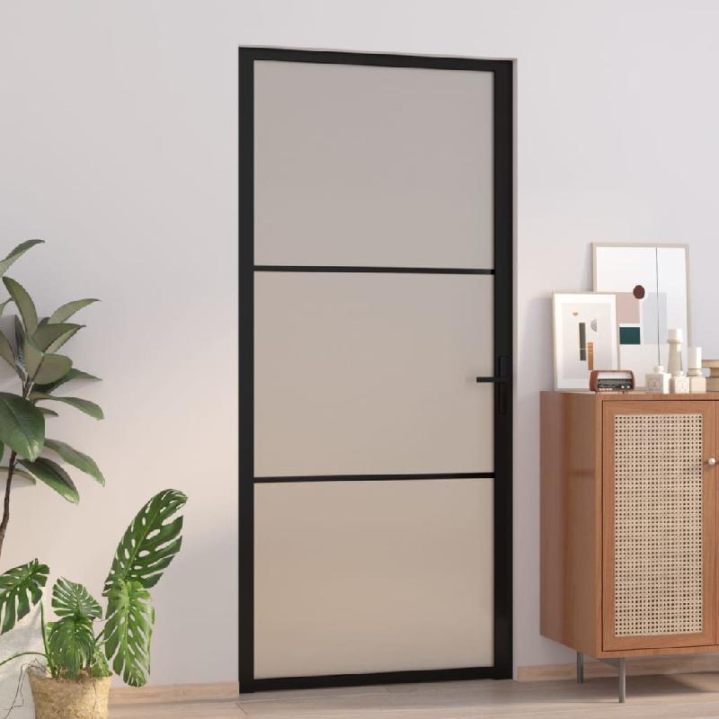 Vidaxl porte intérieure 93x201,5 cm noir verre mat et aluminium 350554_0