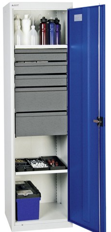 Armoire d'atelier monobloc avec 5 tiroirs et 2 tablettes télescopiques - H1800xL500xP500mm - Acier haute qualité_0