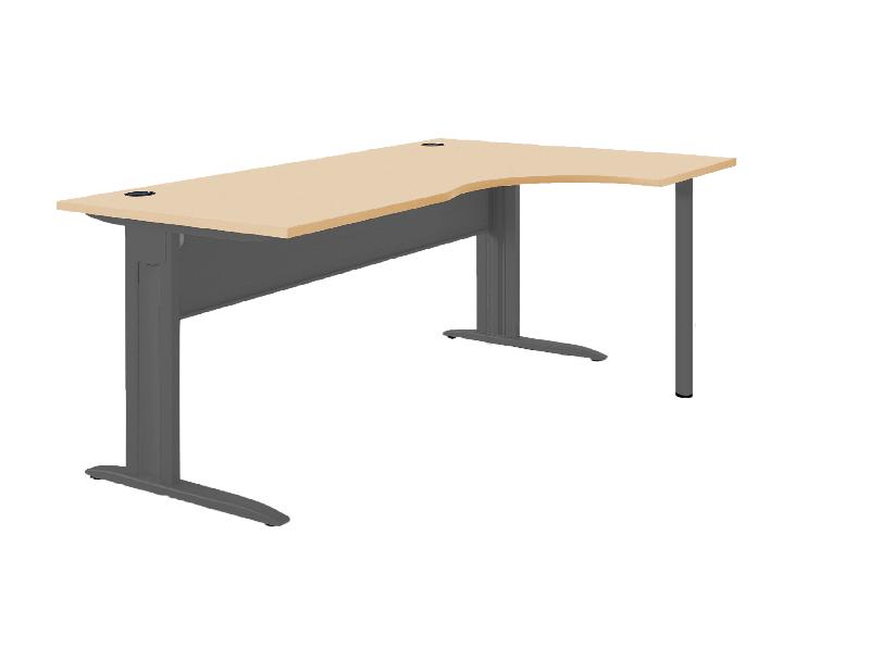 Bureau asymétrique 90° - chêne clair et anthracite - 180x120/60 cm avec retour droit et voile de fond métallique_0