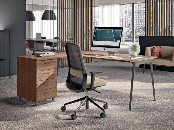 Bureau d'angle design Challenger - bois clair ou foncé - 3 ou 4 tiroirs - pieds métalliques - 140 à 180 cm_0