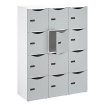 Casier de bureau Lockers 12 cases - Corps blanc, portes gris perle - H 170,9 cm_0