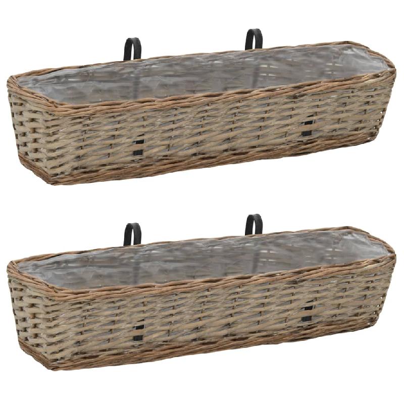 Lot de 2 jardinières de balcon en osier avec doublure PE - 80 cm - marron_0