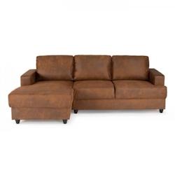 PAUL Canapé d'angle gauche 4 places - Tissu Marron vintage - Style contemporain - L 215 x P 140 cm - Fabriqué en Ukraine_0
