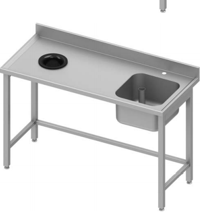 Plonge inox adossée soudée - 1 bac à droite, trou vide-ordure, sans étagère - 1900x600x900 mm - 930936190_0