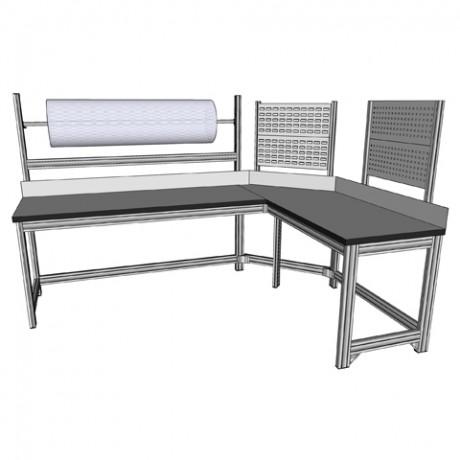 Poste d'emballage d'angle - Plateau bois ou stratifié - Aluminium anodisé - Avec panneaux porte-outils et porte-bacs_0
