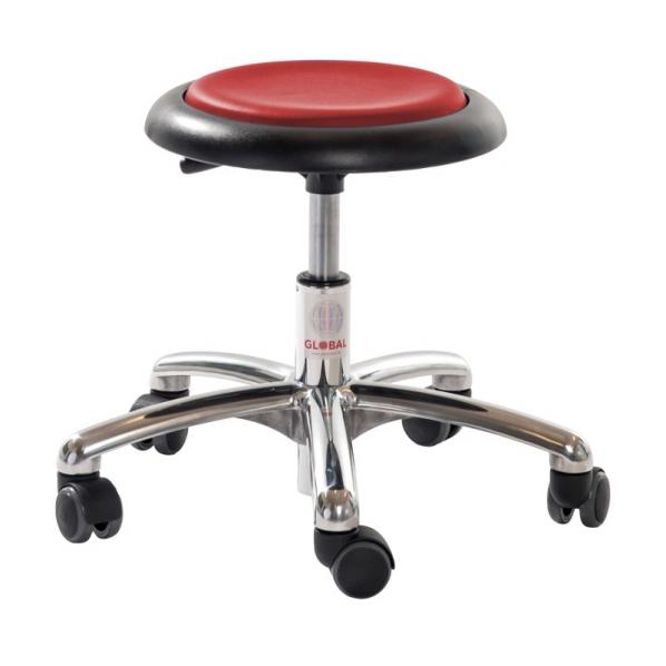 Tabouret professionnel petite enfance - Base alu - Assise simili cuir rouge - 5 roulettes - Garantie 5 ans_0