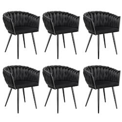 Tectake Lot 6 chaises de salle à manger en velours design noué noires - 405529 - noir acier 405529_0