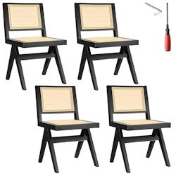 TecTake GmbH tectake Lot de 4 chaises en bois avec cannage viennois design rétro noir - 405912 - beige Bois massif 405912_0