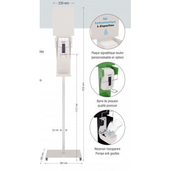 Station de désinfection des mains manuelle - Sanimains - Totem en acier anticorrosion avec réservoir 1.1L_0