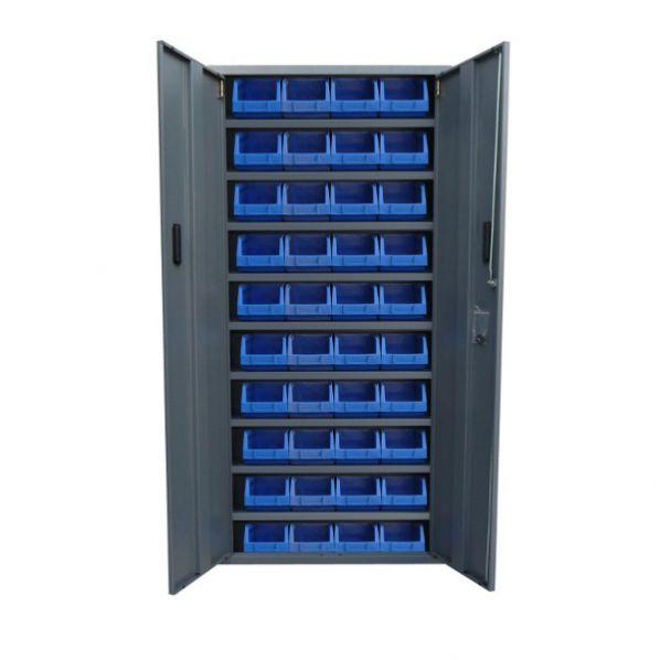 Armoire 2 portes avec 40 bacs rouges de 4 litres - 9 étagères - Marque Rolléco_0