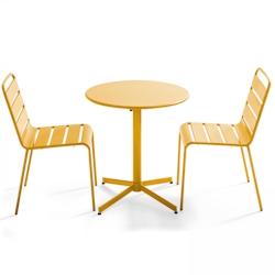 Oviala Business Ensemble table de terrasse ronde et 2 chaises métal jaune - Oviala - jaune acier 106893_0