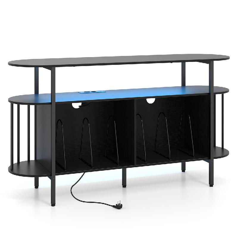 Étagère pour tourne-disque COSTWAY avec prise et LED, porte-disques avec télécommande, noir - noir Bois manufacturé VH36636PQ-PW_0