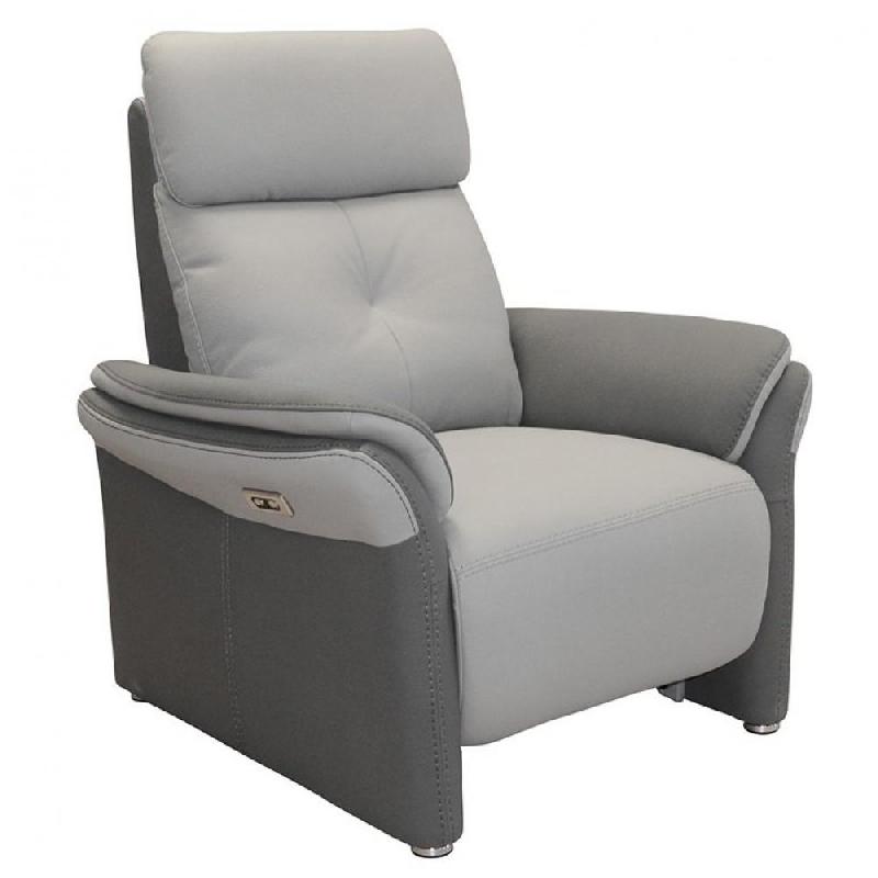 Fauteuil relax électrique GELLIN en microfibre bi-color gris perle et plomb - Têtière électrique et synchronisation assise/dossier_0