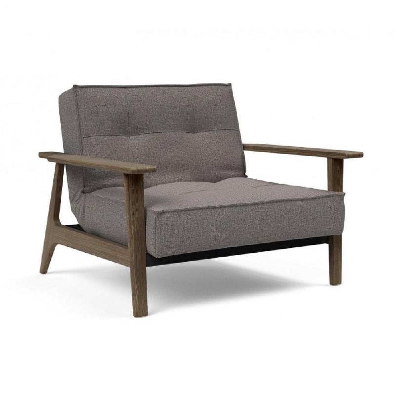 Fauteuil design convertible Splitback Frej Mixed Dance Grey - Innovation Living - Lit 90x115 cm avec accoudoirs en chêne fumé_0