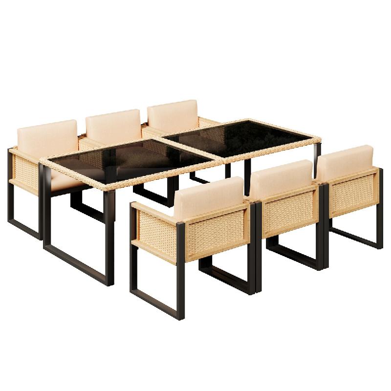 Merax ensemble repas de jardin, 6 personnes, 7-pièces, rotin, gris - multicolore multi-matériau OT986789A_0