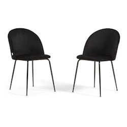 RATTATAN Lot de 2 chaises en velours avec pieds en métal, design élégant pour cuisine, salle à manger, bar ou restaurant – Sara – Noir/Gris fo_0