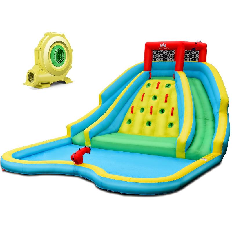 Toboggan aquatique gonflable 5 en 1 - aire de jeux en Oxford avec pataugeoire, mur d'escalade et ventilateur 20_0006045_0