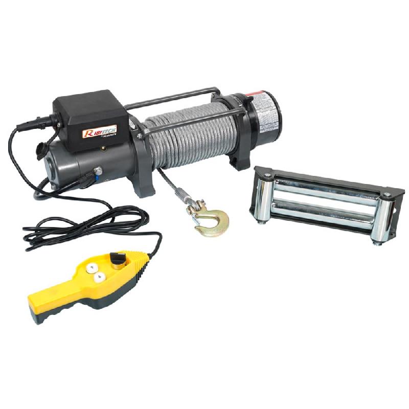 Treuil électrique 12 V à fixer - Traction maximum charge statique 4080 Kg - Télécommande électrique et manuelle - Câble acier 29 m_0