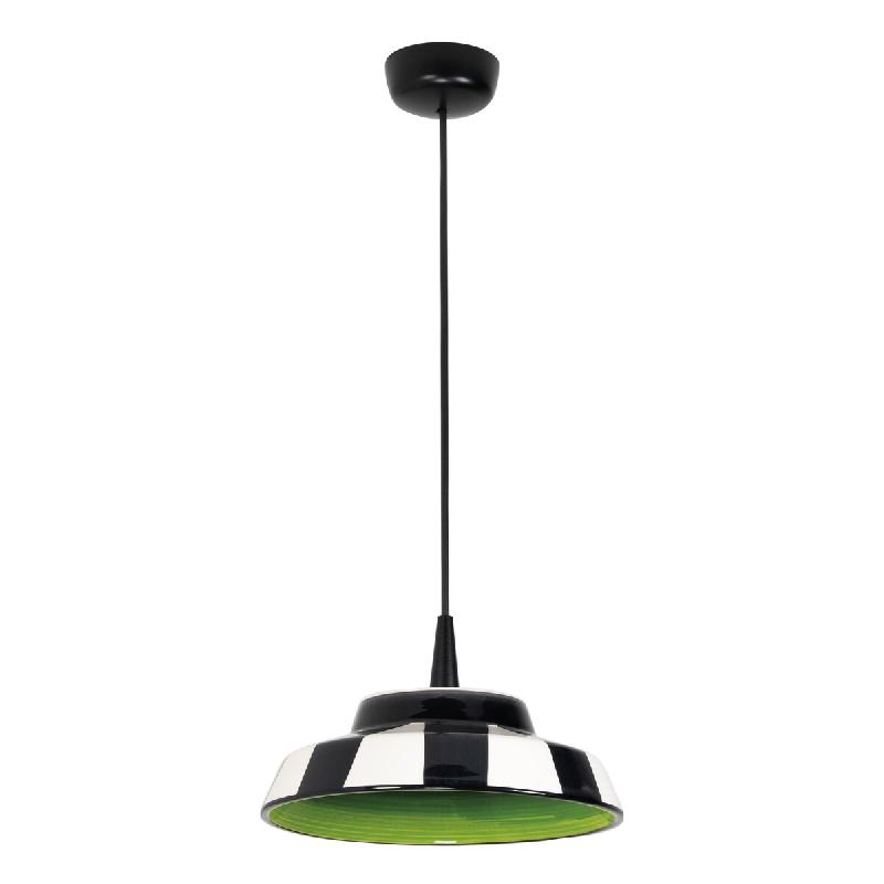 Zafferano Circus Lampe à Suspension Verte en Céramique Artisanale Made in Italy LED 8W 2700K Diamètre 24 cm Hauteur 300 cm Design Rayé Bicolore -_0