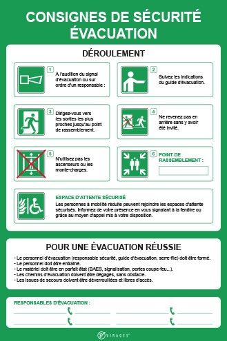 27991 - Panneau consignes de sécurité - évacuations d'urgence - virages - 450 x 300 mm_0