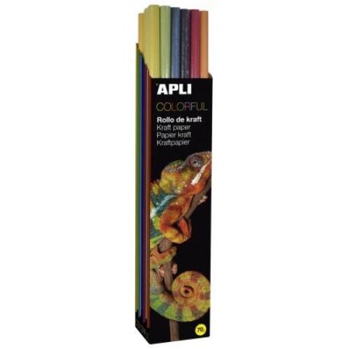 Apli Lot de 30 rouleaux de papier cadeau kraft, 70 g/m², 3m x 1m, coloris assortis (6) - 8410782149071_0