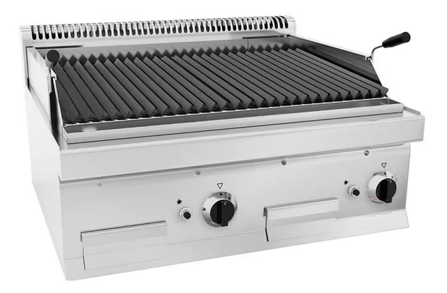 Grill à pierre de lave professionnel au gaz en acier inoxydable - 800 x 700 mm_0