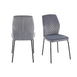 SalesFever Chaise avec revêtement velours lot de 2|Matelassage nid d'abeille au dos|Structure métallique à 4 pieds|L46,5xP56,5xH92cm|gris–noir -_0