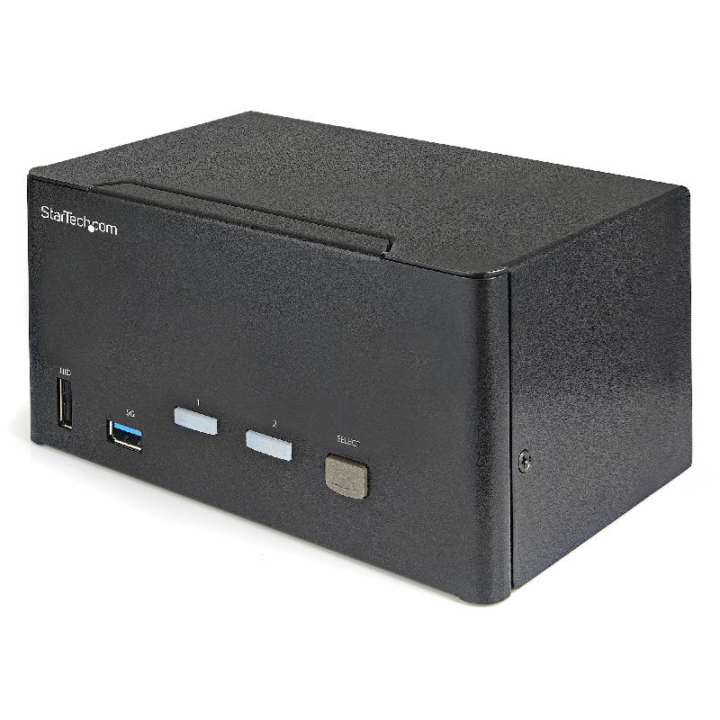 StarTech.Com Commutateur KVM DisplayPort 2 Ports pour 3 Moniteurs - 4K 60Hz UHD HDR - KVM de Bureau DP 1.2 avec Hub USB 3.0 2 ports (5Gbps) et 4 Ports USB 2.0 HID, Audio - Commutation par Touches - TAA_0