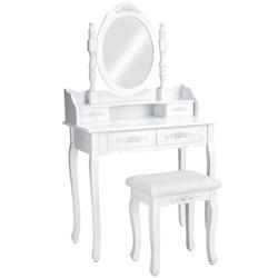 Tectake Coiffeuse avec miroir 4 tiroirs  blanc - 402072 - blanc Bois massif 402072_0